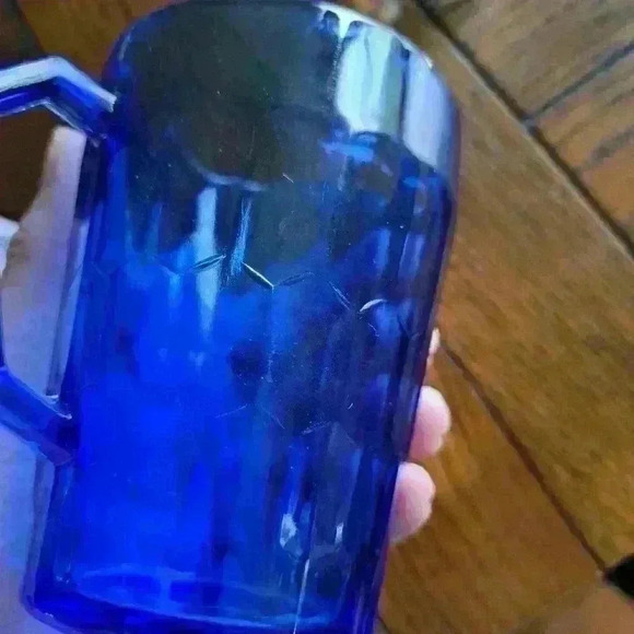 Shirley Temple 1930s Depression Blue Glass Pitcher 2pc - Picture 3 of 13